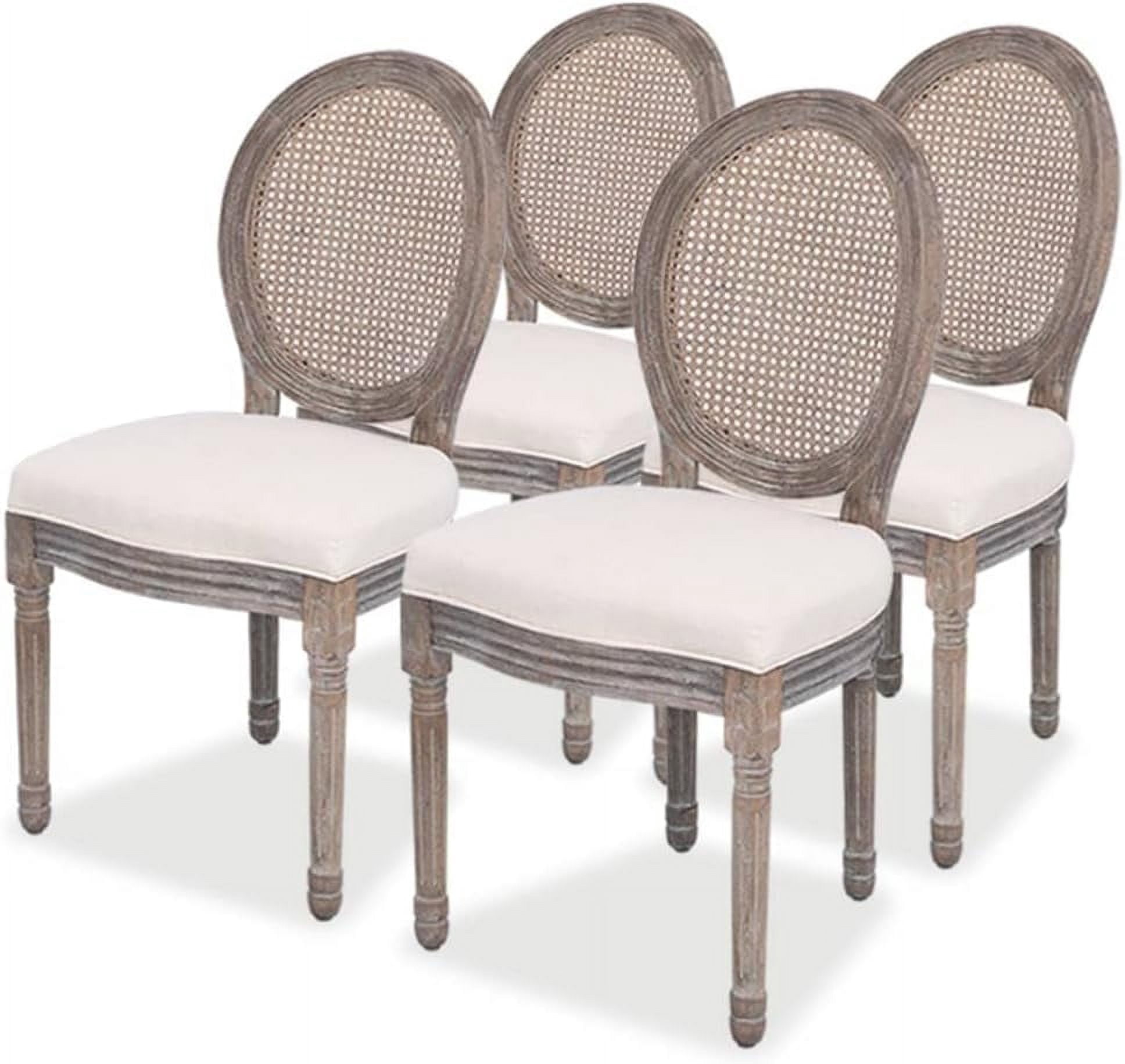 Cream Rattan Dining Set Dining Chairs Set - Cream Fabric Upholstery with Wooden Legs Rattan ...