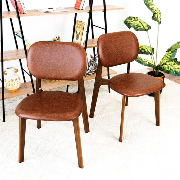Dining Chairs Set | Suitable for Kitchens and Studies, Retro Look | Solid Wood Construction with Faux Leather | Resolves Long - lasting and Aesthetic Issues