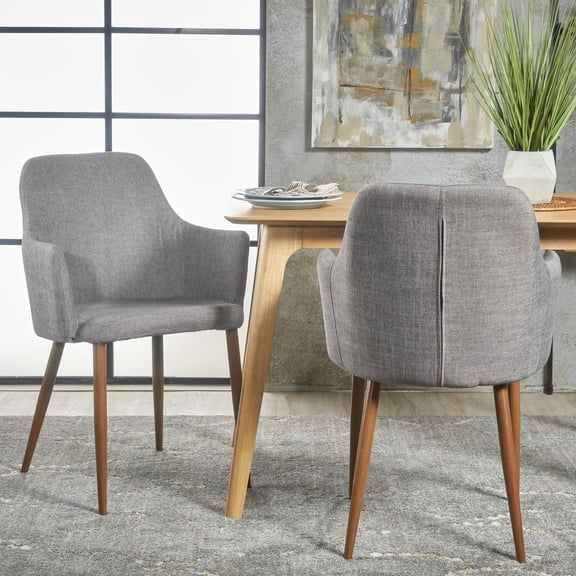Dining Chairs Set of Two | Supportive Seating for Family Gatherings | Polyester Fabric on Metal Frame with Wood Aesthetic | Built to Last through Many Dinners