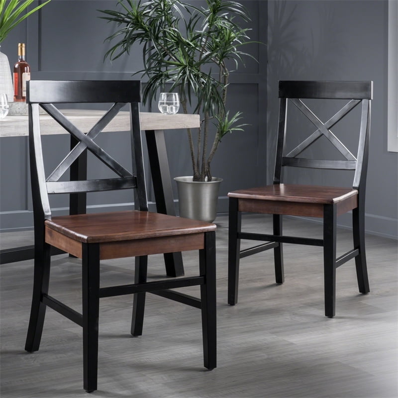 Dining Chairs Set of 2, Acacia Wood Farmhouse Kitchen Chairs with ...