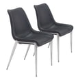 thumbnail image 1 of Dining Chairs Set of 2, Black Faux Leather, Silver Steel Legs, 1 of 6