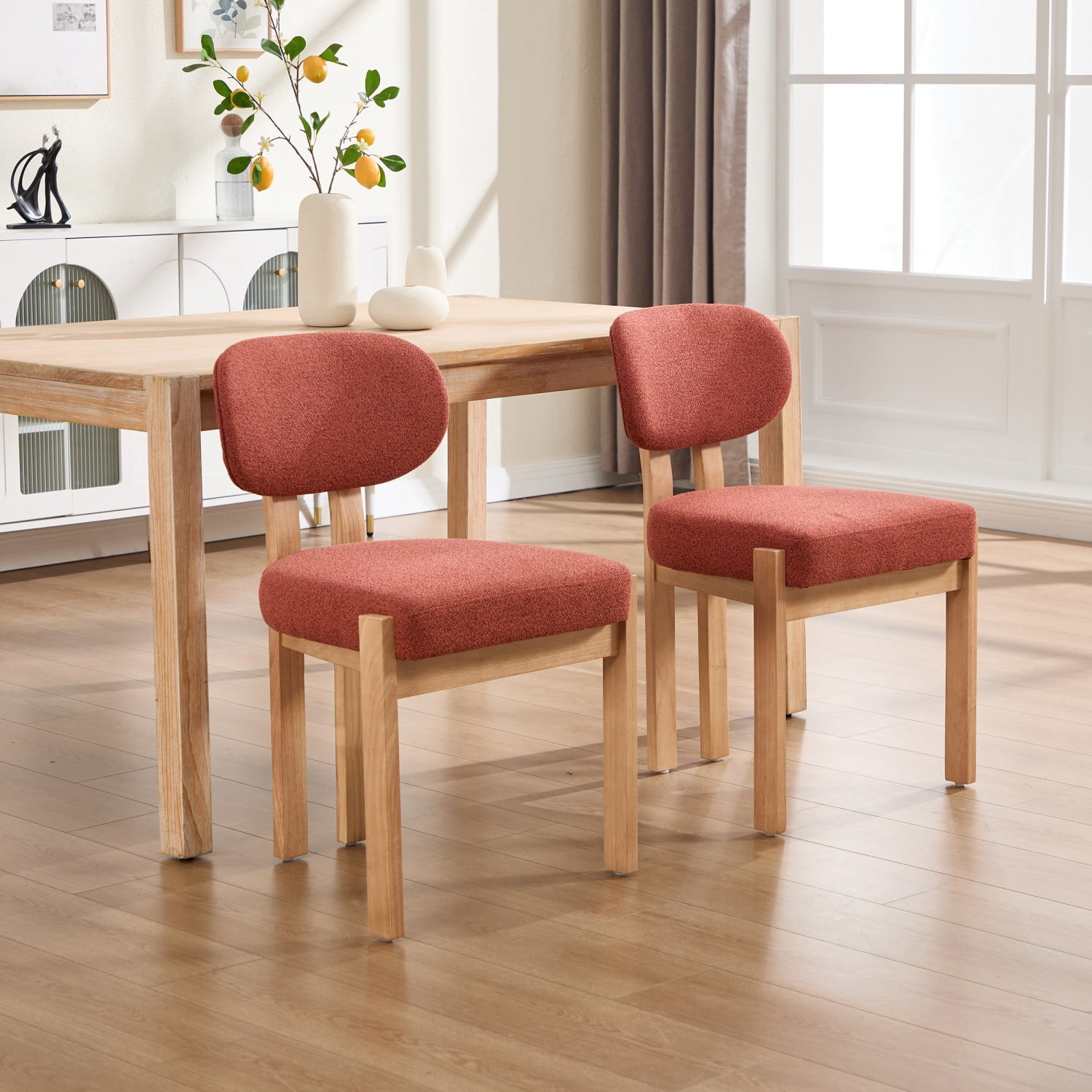 Dining Chairs Set of 2, Chenille Upholstered Wood Kitchen Chairs, 3.95" Thick Foam Cushion Wingback Dining Room Chairs, Dark Orange