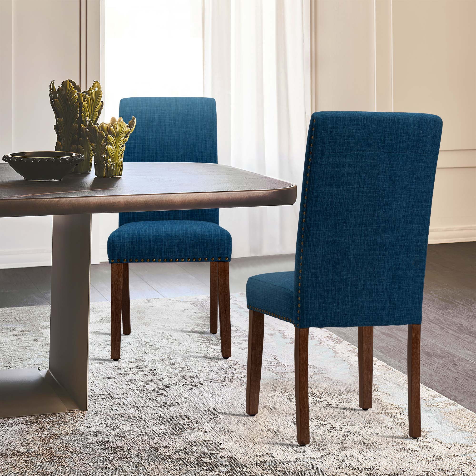 Dining Chairs Set of 2 Fabric Dining Chairs with Nailhead,Blue