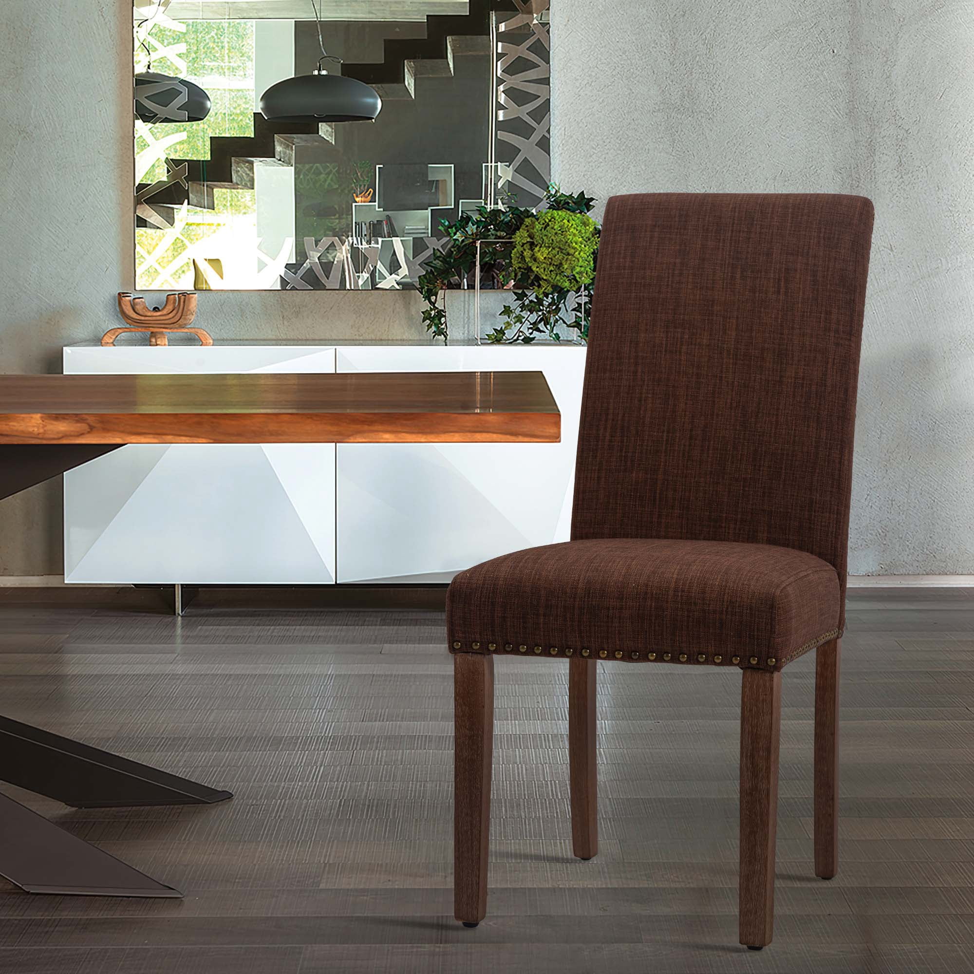 Dining Chairs Set of 2 Fabric Dining Chairs with Nailhead for Home,Brown