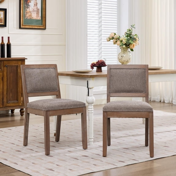 Dining Chairs Set of 2, Farmhouse Upholstered Wooden Chairs, Mid Century Modern Side Chairs with Cushioned Seat & Backrest, Coffee