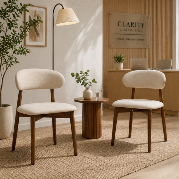 Dining Chairs Set of 2 Flannelette Upholstered Solid Rubberwood Armless Light Camel for Kitchen Restaurant