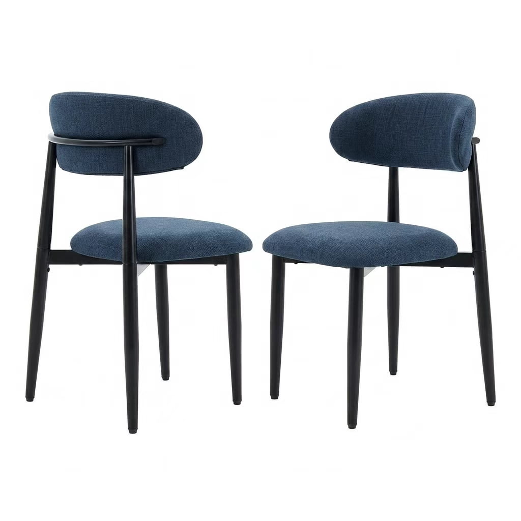Dining Chairs Set of 2, Metal Kitchen Chairs with Modern Linen Fabric Upholstered for Dining Room, Navy Seat