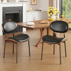 Sailvan Black Dining Chairs Set of 2, Mid Century Leather Dining Chairs For Kitchen, Modern Living Room Chairs With Adjustable Feetpads, Easy Assembly, 300LBS