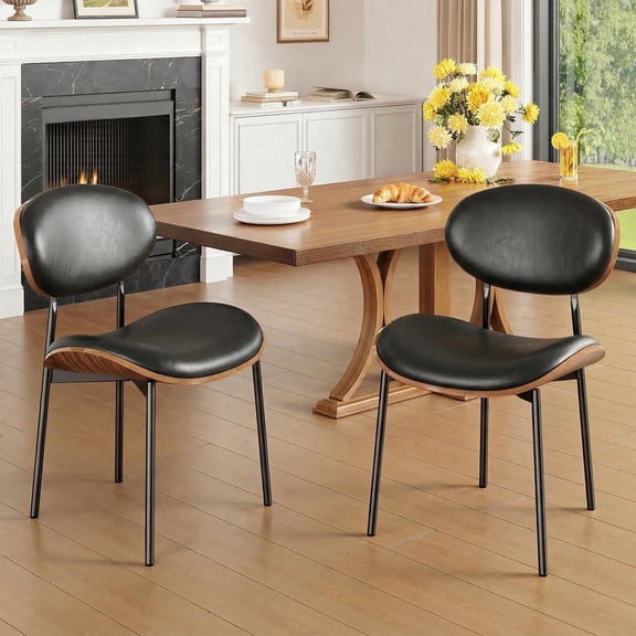 Sailvan Black Dining Chairs Set of 2, Mid Century Leather Dining Chairs For Kitchen, Modern Living Room Chairs With Adjustable Feetpads, Easy Assembly, 300LBS