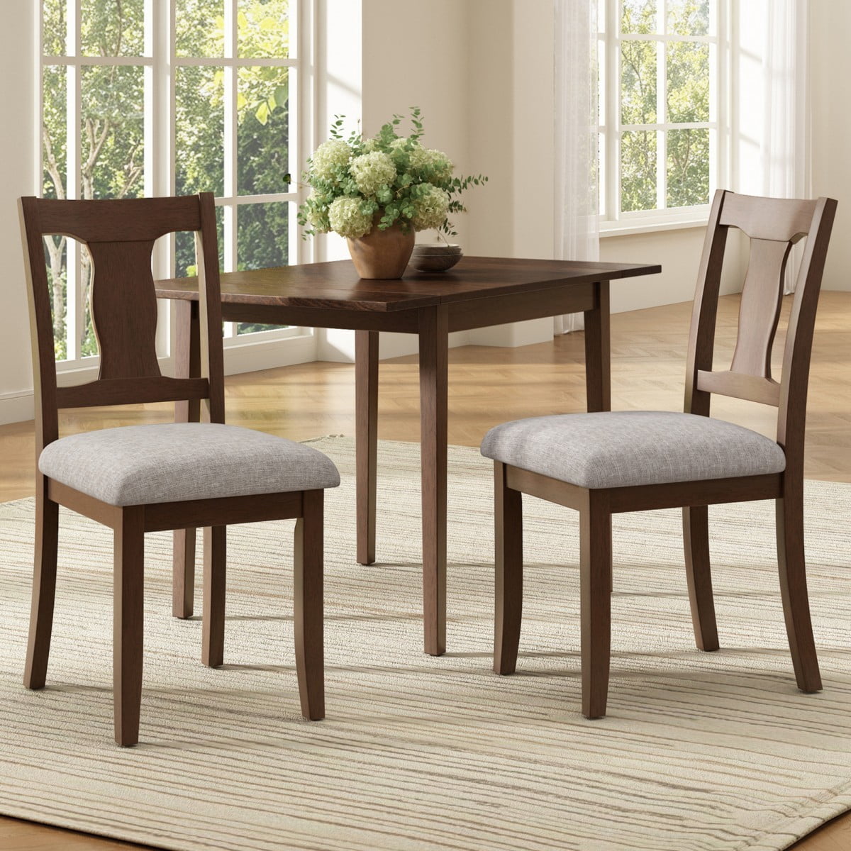 Dining Chairs Set of 2, Mid Century Modern Wood Chairs with Padded Upholstered Seats, High Backrest, Accent Kitchen Chairs, Brown Beige