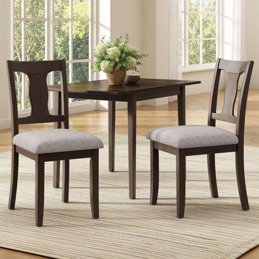 Dining Chairs Set of 2, Mid Century Modern Wood Chairs with Padded Upholstered Seats, High Backrest, Accent Kitchen Chairs, Espresso Beige