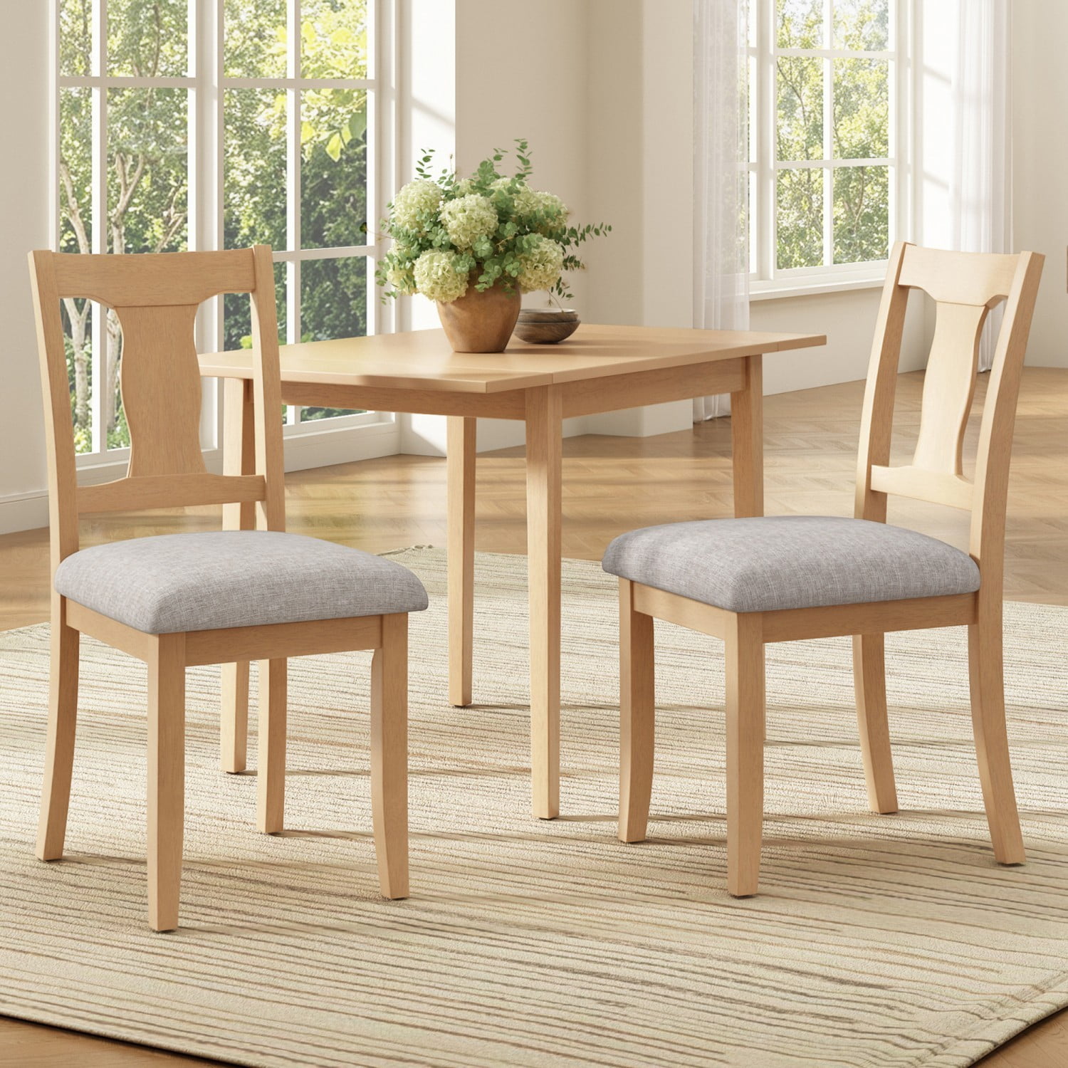 Dining Chairs Set of 2, Mid Century Modern Wood Chairs with Padded Upholstered Seats, High Backrest, Accent Kitchen Chairs, Natural Beige