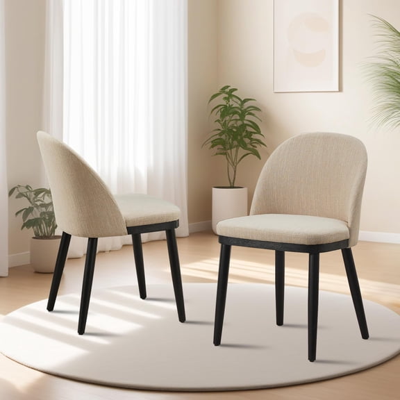 Dining Chairs Set of 2,Modern Fabric Upholstered Kitchen Side Chairs, Ergonomic Curved Backrest, Oak Wood Legs, 300 LB Capacity, for Restaurant/Cafe