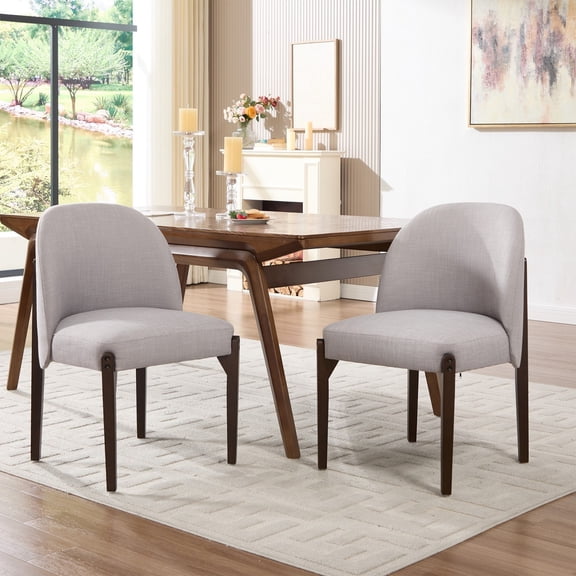 Dining Chairs Set of 2, Modern Fabric Upholstered Wood Kitchen Chairs, Farmhouse Dining Room Chairs for Small Spaces, Grey