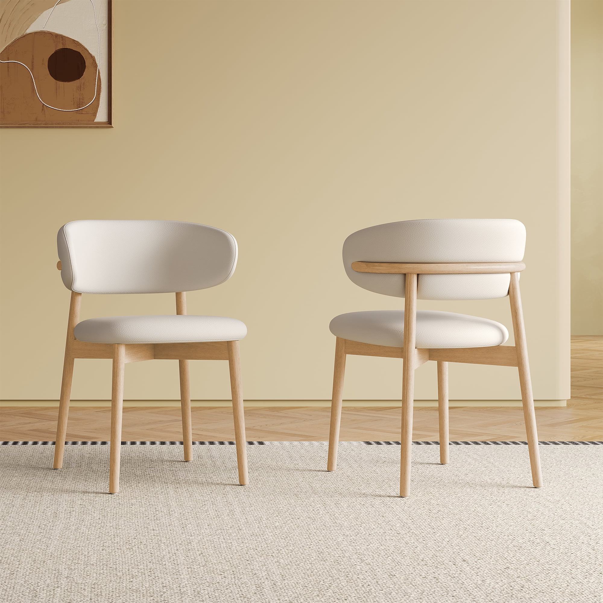 Dining Chairs Set of 2, Modern Faux Leather Dining Wood Legs for Living Kitchen Dining Room (Beige and Wood)