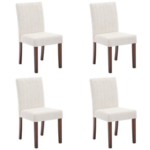 Dining Chairs Set of 2 – Modern High Back Upholstered Kitchen & Dining Room Chairs with Linen Fabric. Vertical Tufted Design & Wood Legs
