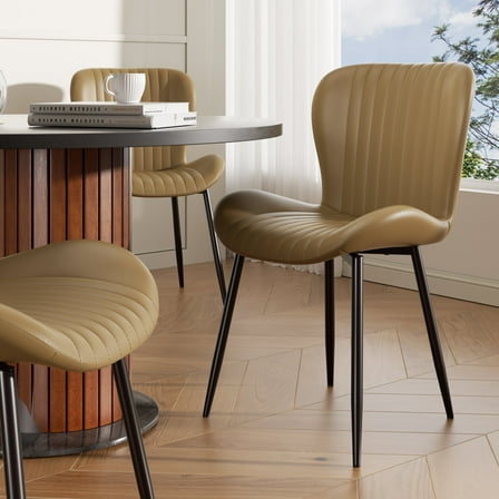 Dining Chairs Set of 2, Modern Upholstered Pu Leather Kitchen Side Chairs Comfy Backrest