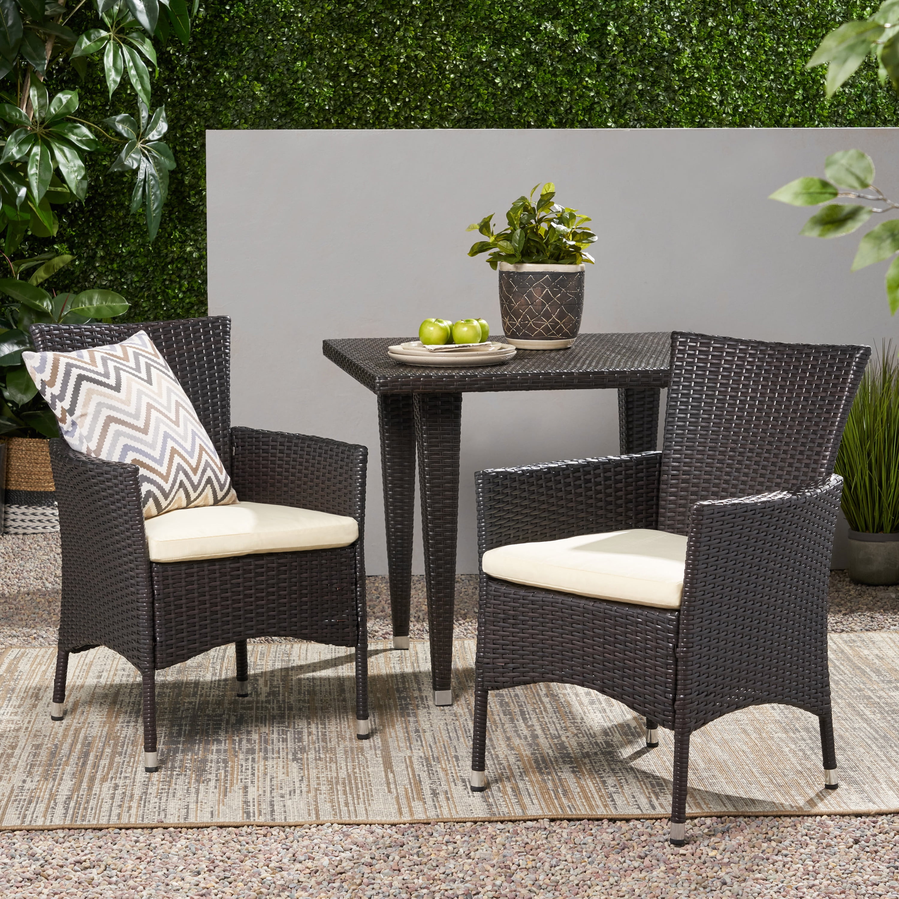 Dining Chairs Set of 2, Outdoor Clementine PE Wicker Patio Dining Chairs for Patio Garden, Multibrown