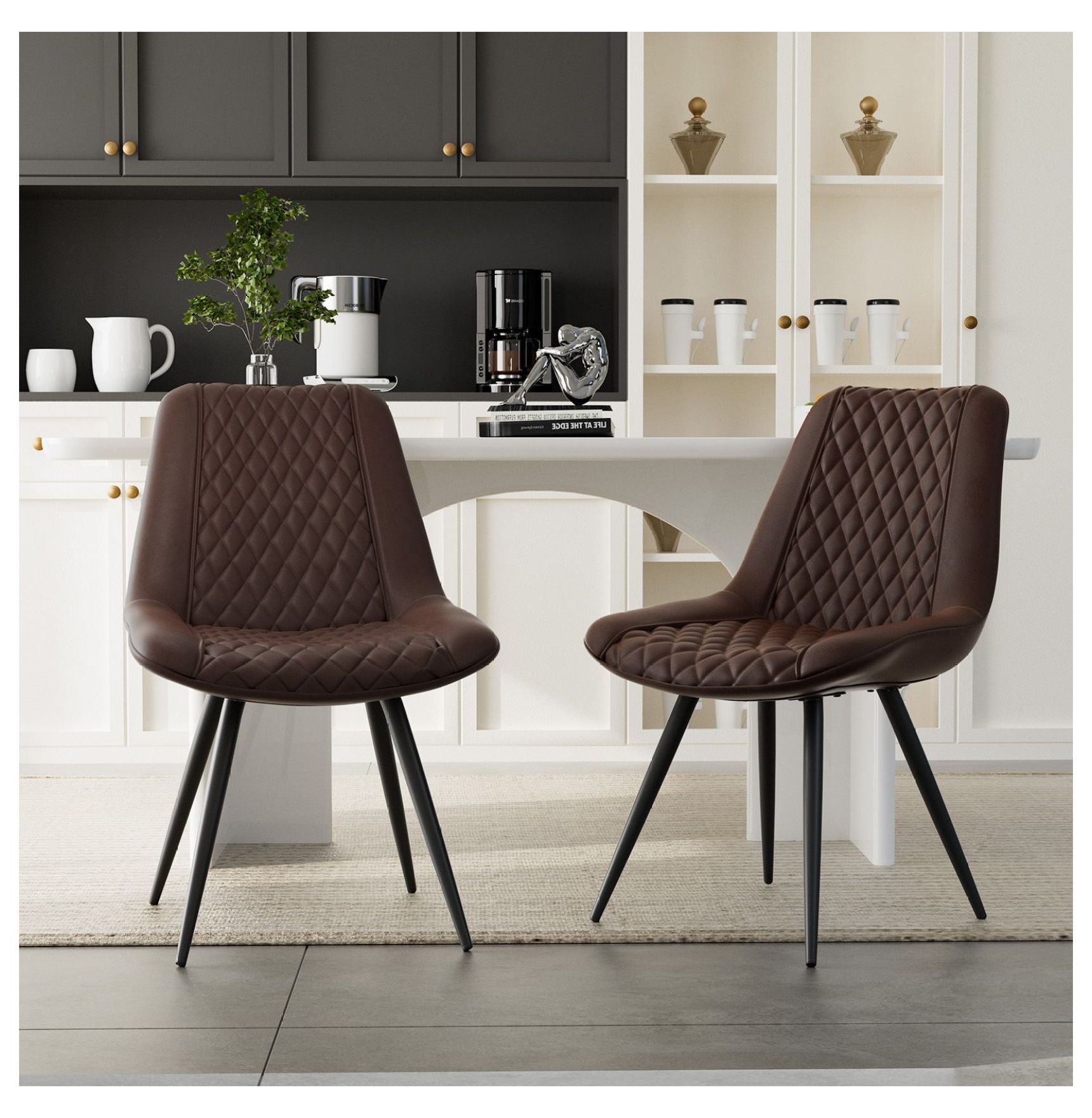 Dining Chairs Set of 2, PU Leather Kitchen Chairs with Metal Legs ...