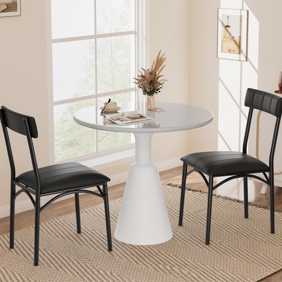 Dining Chairs Set of 2, PU Leather Upholstered Kitchen Chairs, Easy Assembly, Perfect for Dining Room & Apartment, Black