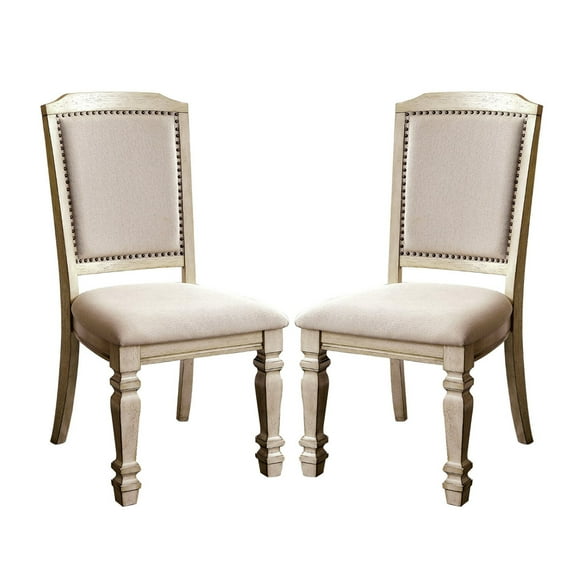 Dining Chairs Set of 2 Padded Fabric Dining Chairs in Antique White and Ivory,Dining Room Seating