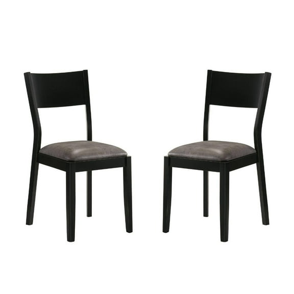 Dining Chairs Set of 2 Padded Leatherette Dining Chairs in Black and Gray Finish,Wooden Dining Chairs