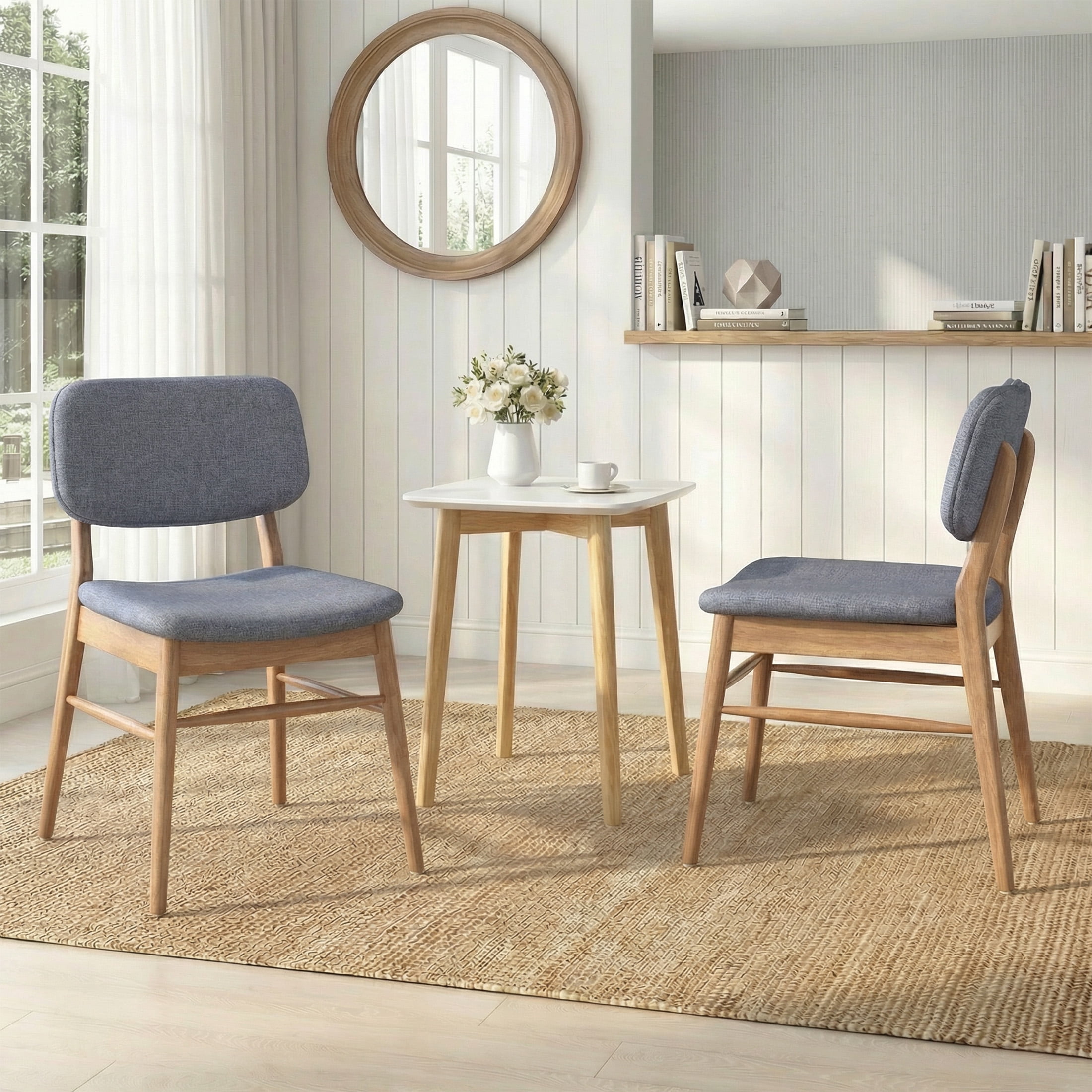 Dining Chairs Set of 2, Rubberwood Chairs with Upholstered Seat for Living Room, Dining Room, Natural + Gray