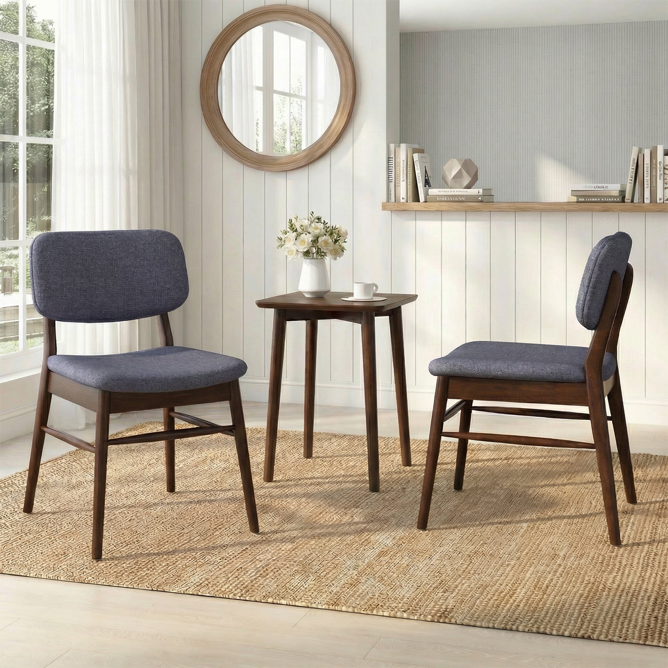 Dining Chairs Set of 2, Rubberwood Chairs with Upholstered Seat for Living Room, Dining Room, Walnut + Charcoal