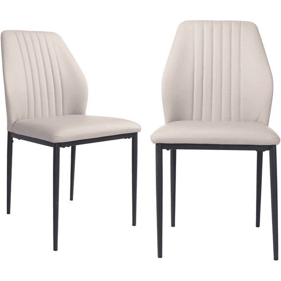 Dining Chairs Set of 2, Side Chairs, Faux Leather Modern Style Kitchen Chairs with Stable Steel Legs (Beige)