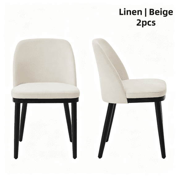 Dining Chairs Set of 2 - Upholstered Linen Seats - Ergonomic Curved Backrest - Ideal for Kitchen, Dining Room, Restaurant, Cafe, Beige