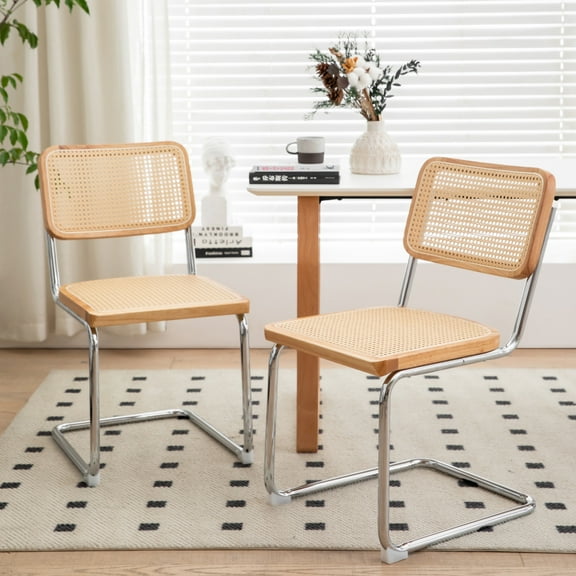 Dining Chairs, Set of 2, Velvet Rattan Side Accent Chairs with Chrome Legs, Modern Mid Century Designed Chairs, Upholstered for Dining Room, Kitchen