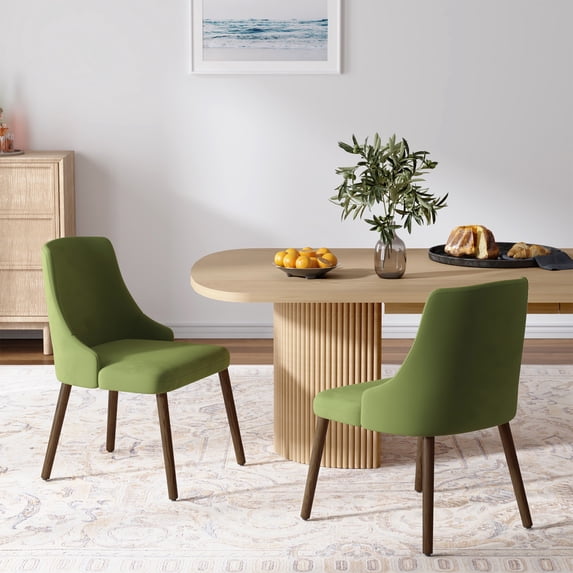 Dining Chairs Set of 2 Velvet Upholstered Armless Accent Side Chair Solid Wood Legs Home Kitchen Bedroom Green