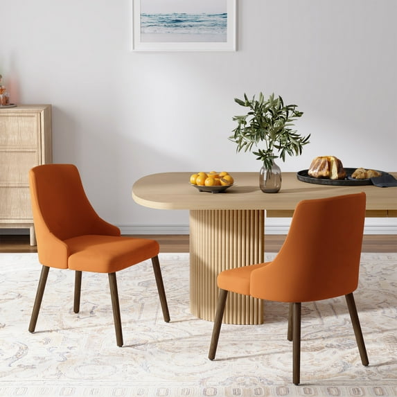 Dining Chairs Set of 2 Velvet Upholstered Armless Accent Side Chair Solid Wood Legs Home Kitchen Bedroom Orange
