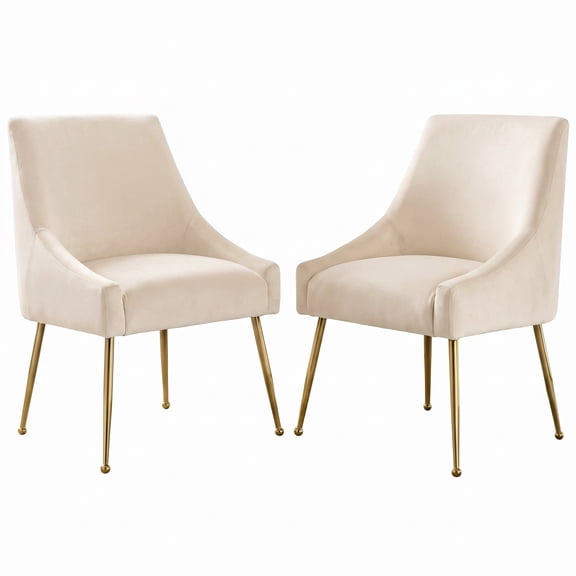 Dining Chairs Set of 2, Velvet Upholstered Modern Dining Chair with Elegant Gold Metal Legs, Mid-Century Dining Room Chair for Living Room White)