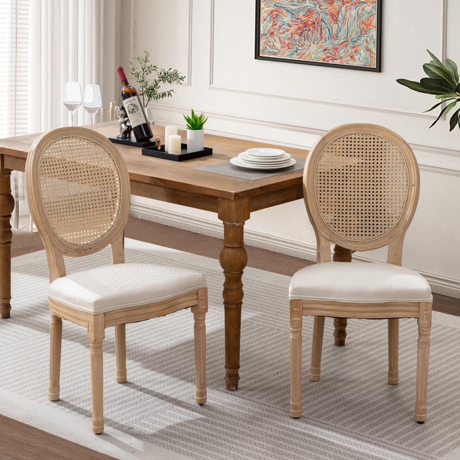 Dining Chairs Set of 2, Vintage Dining Chair with Round Back, Farmhouse Country Dining Chair for Kitchen, Bedroom, Hall