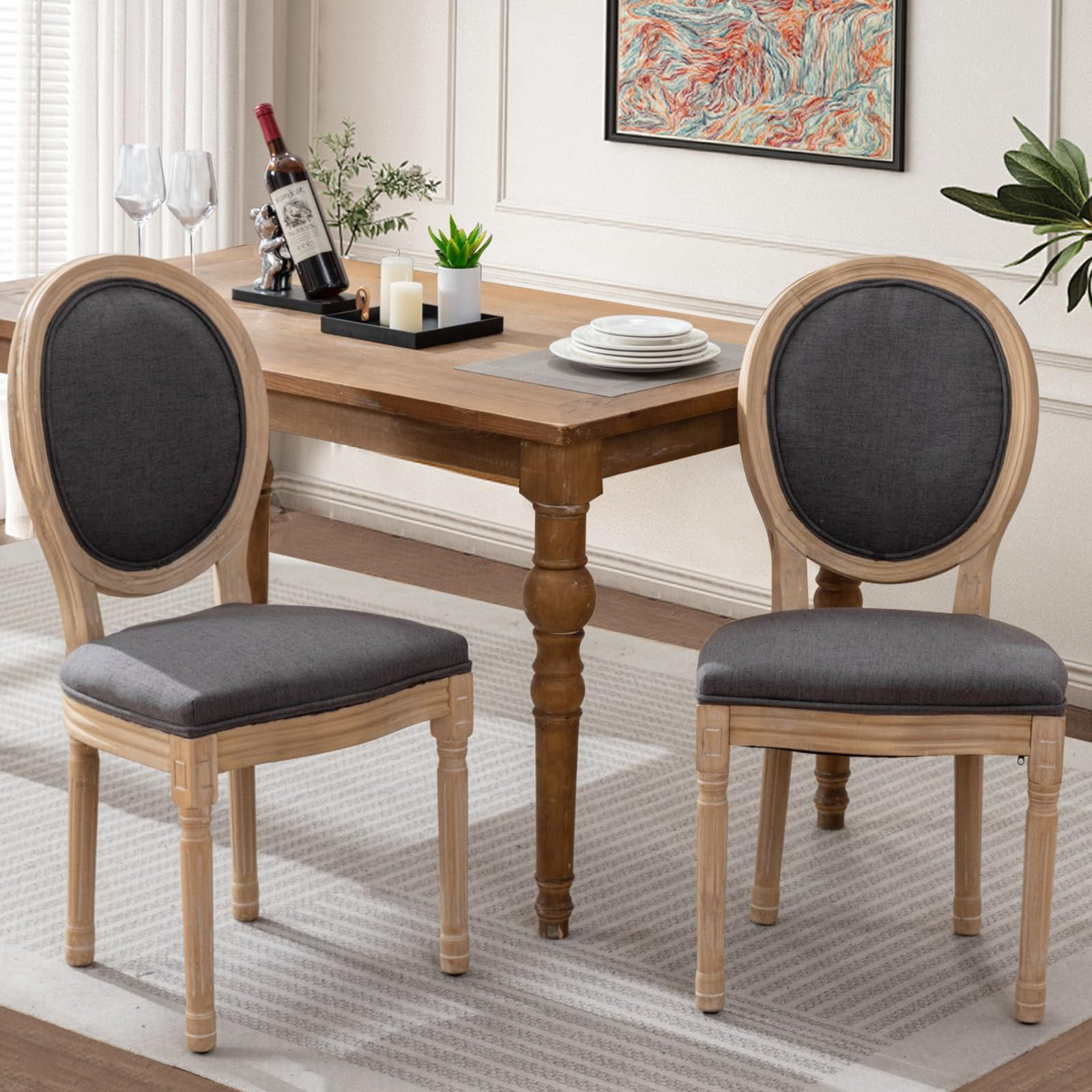 Dining Chairs Set of 2, Vintage Dining Chair with Round Back, Farmhouse Country Dining Chair for Kitchen, Bedroom, Hall