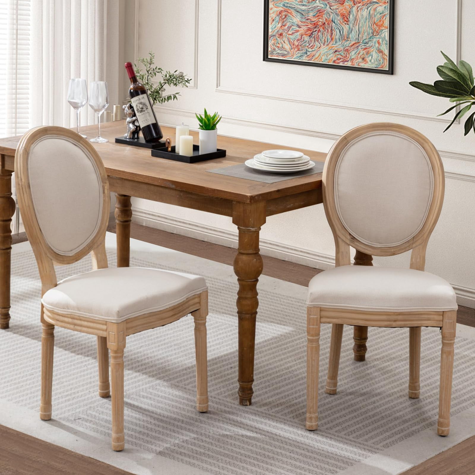 Dining Chairs Set of 2, Vintage Dining Chair with Round Back, Farmhouse Country Dining Chair for Kitchen, Bedroom, Hall