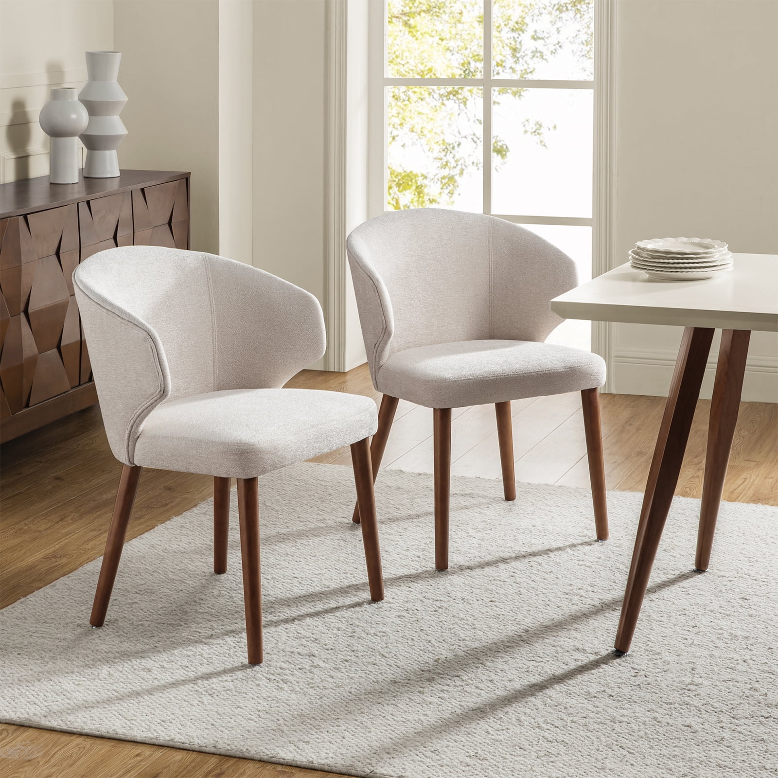 Dining Chairs Set of 2 Wingback Accent Chair Upholstered Armrest Solid Wood Legs Living Room Kitchen Restaurant Linen Walmart Business Supplies
