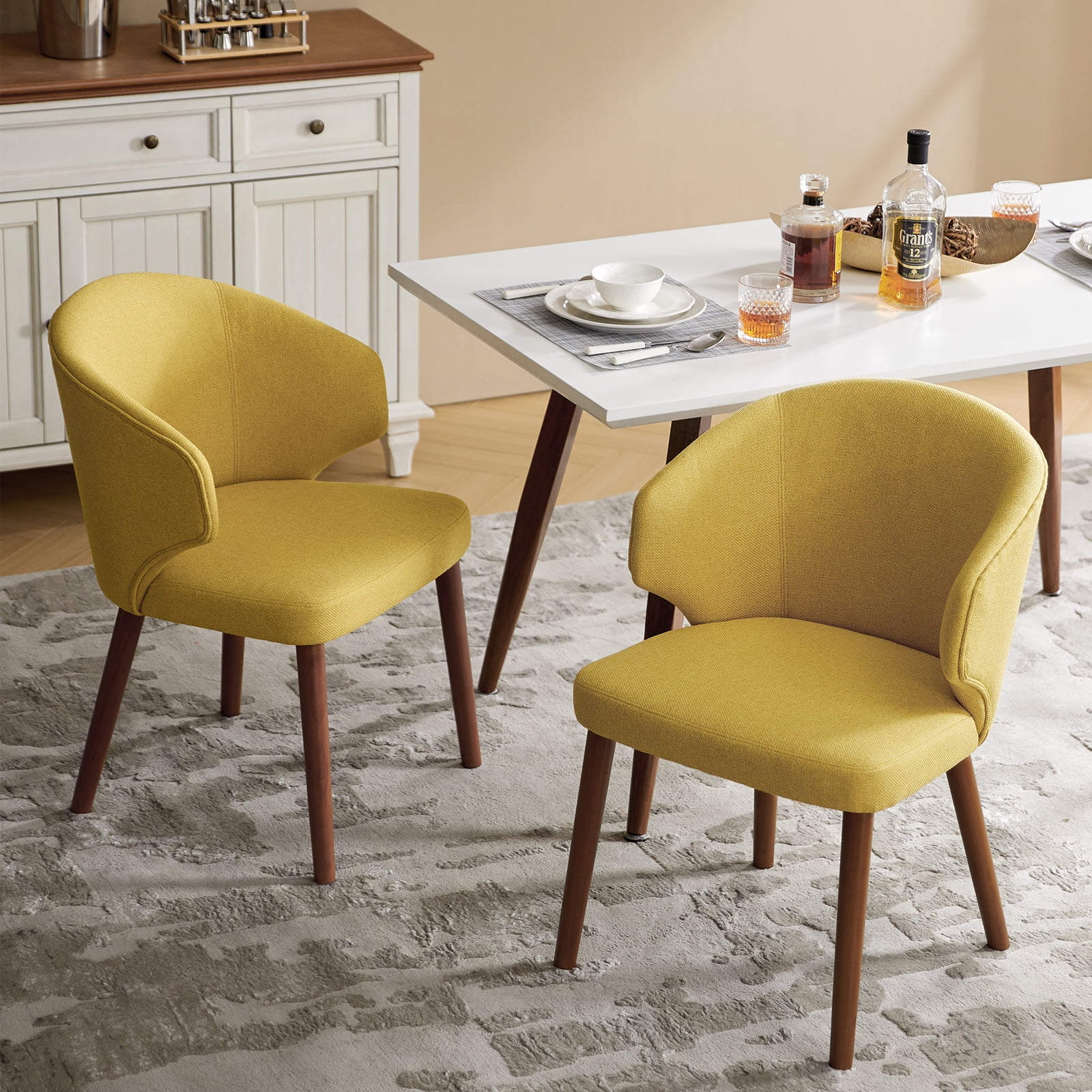 Dining Chairs Set of 2 Wingback Accent Chair Upholstered Armrest Solid