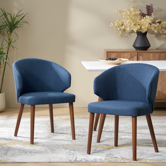 Dining Chairs Set of 2 Wingback Accent Chair Upholstered Armrest Solid Wood Legs Living Room Kitchen Restaurant Navy