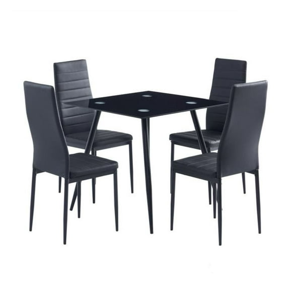 Dining Chairs Set of 4, Black High Backrest Kitchen Chairs, Assembled PU Leather Upholstered Dining Room Chairs, Modern Stripped Texture Side Chairs