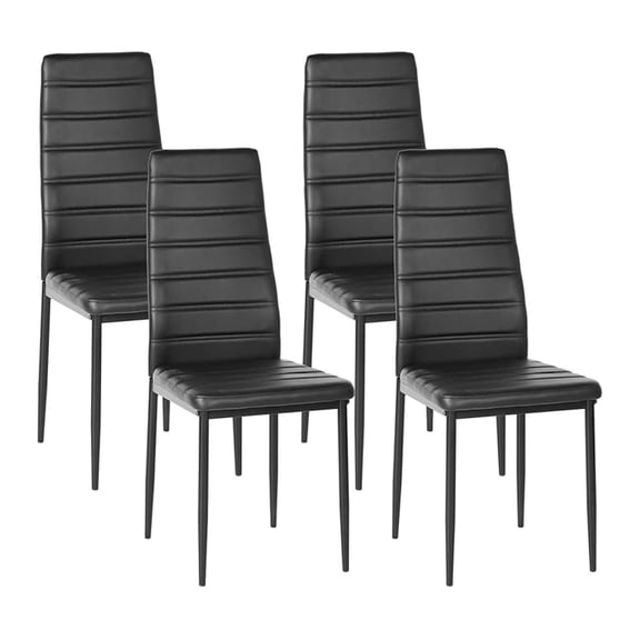 Dining Chairs Set of 4, Ergonomic High Back Upholstered Padded PU Leather Chair for Home Kitchen, Metal Steel Frame, Space-Saving, Black