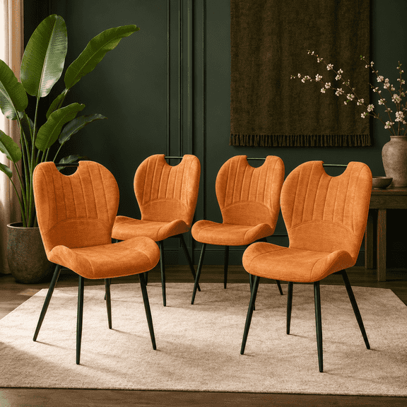 Dining Chairs Set of 4 Fabric Metal Black Orange Handle for Kitchen Restaurant