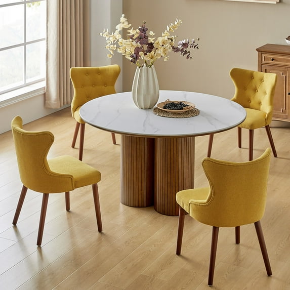 Dining Chairs Set of 4 Fabric Upholstered Wingback Accent Side Chairs Solid Wood Legs Button Tufted Home Kitchen Living Bedroom Mustard
