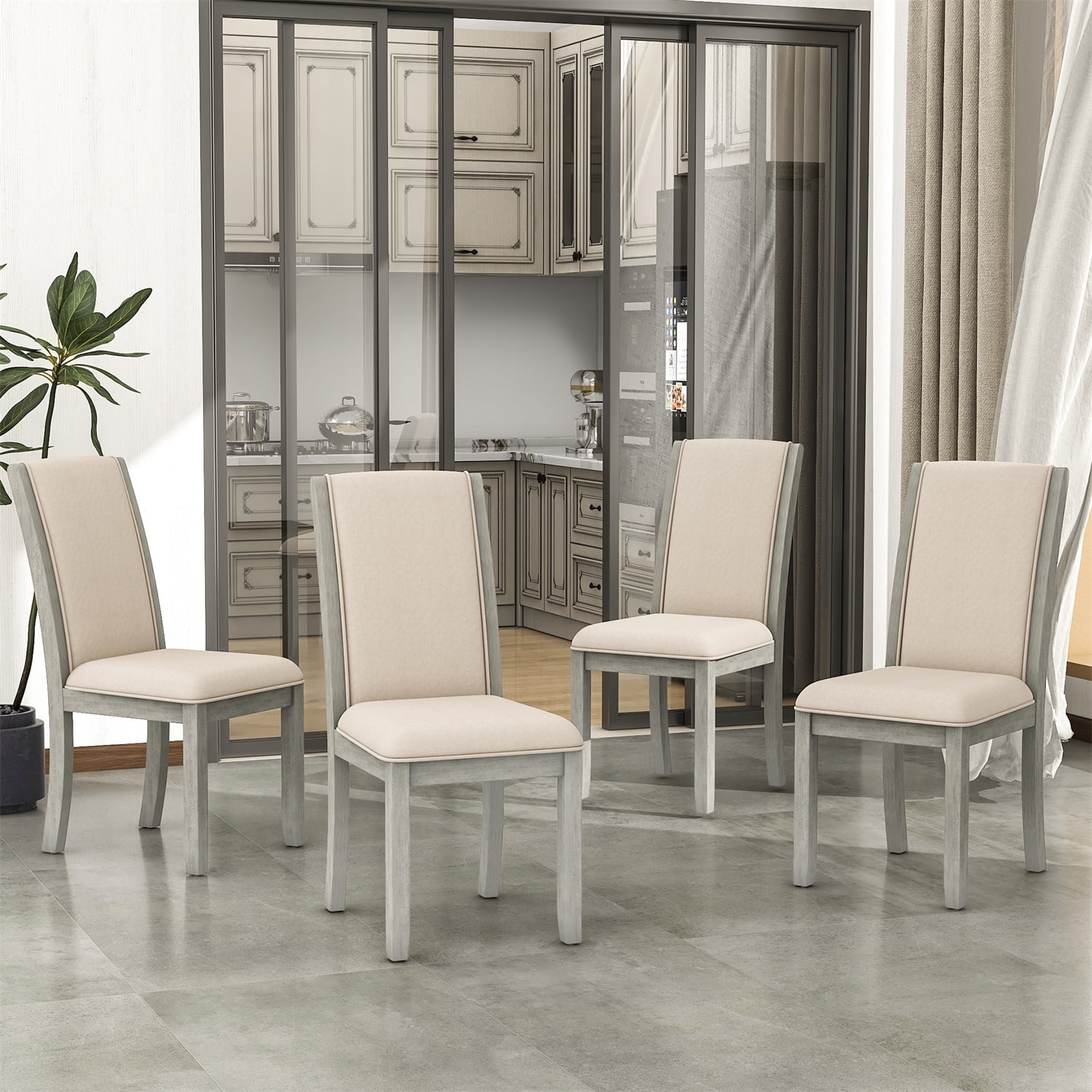 Dining Chairs Set of 4, Farmhouse 4-Piece Wood Full Back Dining Chairs Set with Upholstered ...