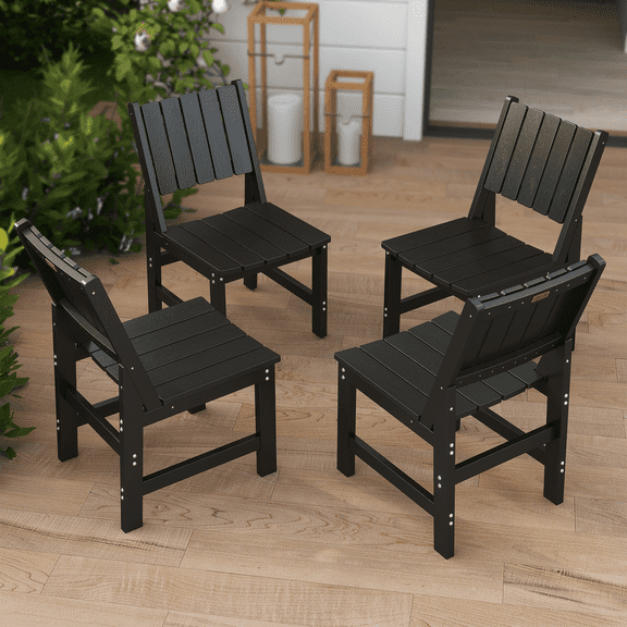 Wingyz Outdoor Dining Chairs Set of 4, Mid Back Side Chair for Patio Lawn Garden Backyard All Weather Black