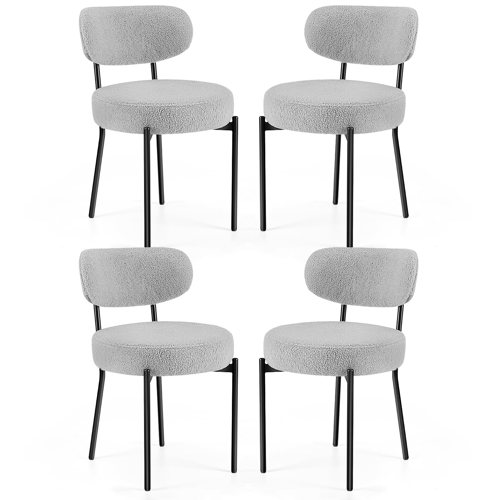 Gray Upholstered Metal Side Chairs with Curved Backrest, Set of 4