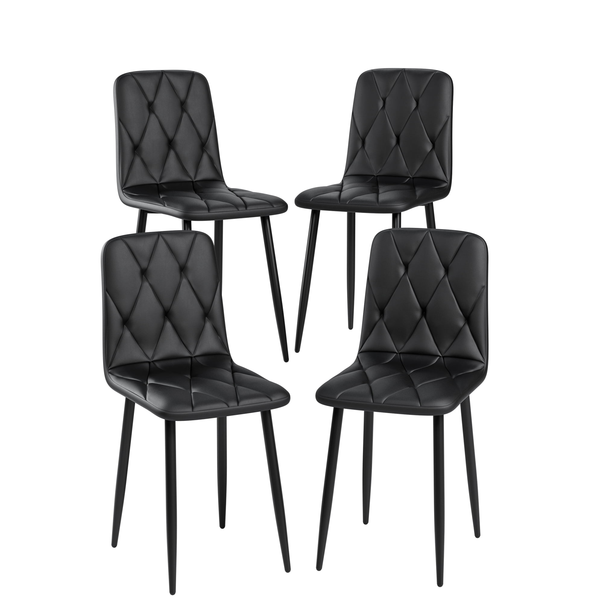 Dining Chairs Set of 4,Kitchen & Dining Room Upholstered Chairs with Metal Legs,Black+PU
