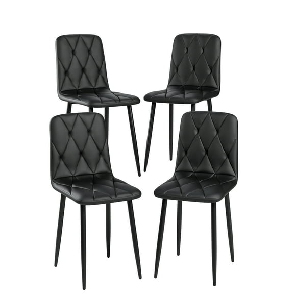 Dining Chairs Set of 4,Kitchen & Dining Room Upholstered Chairs with Metal Legs,Black+PU