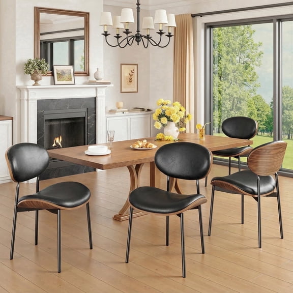 Sailvan Black Dining Chairs Set of 4, Mid Century Leather Dining Chairs For Kitchen, Modern Living Room Chairs With Adjustable Feetpads, Easy Assembly, 300LBS
